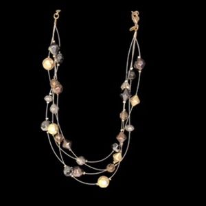 Chico's Shades of Brown Tan and Gold Wire Corded Necklace 21" Long